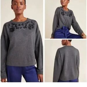 Anthropologie Charcoal Embroidered Sweatshirt